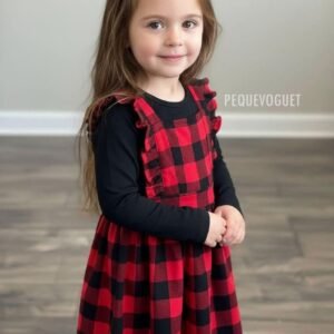Vestido Cuadros Rojo y Negro para Niña – Estilo Invernal Dulce y Elegante | PEQUE VOGUET