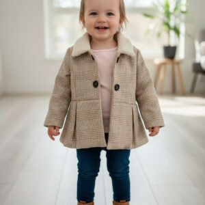 Abrigo Caqui para Niña – Elegancia Suave y Calientita para Tus Momentos Más Especiales