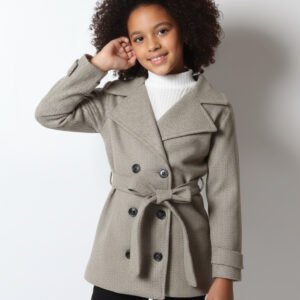Abrigo Elegante para Niña estilo Trench – Calidez, Clase y Comodidad | Color Gris Espiga | PEQUE VOGUET